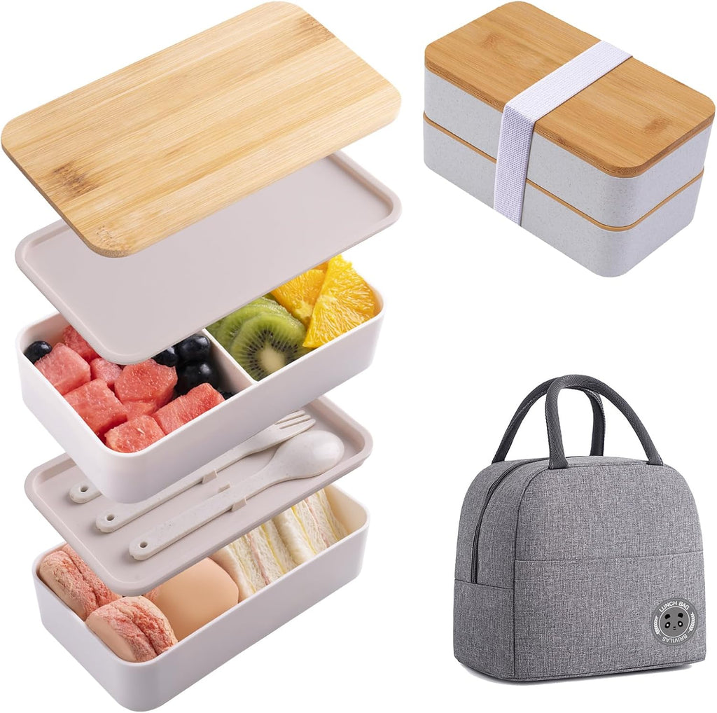 🌟 🌟Japanese Bamboo Bento Box with Compartments and Utensils Stackable Lunch Box
