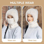 🌟🌟Three-in-One Cold-Proof Knitted Hat，New Women's Autumn and Winter Windproof Scarf Balaclava Hat（Khaki）