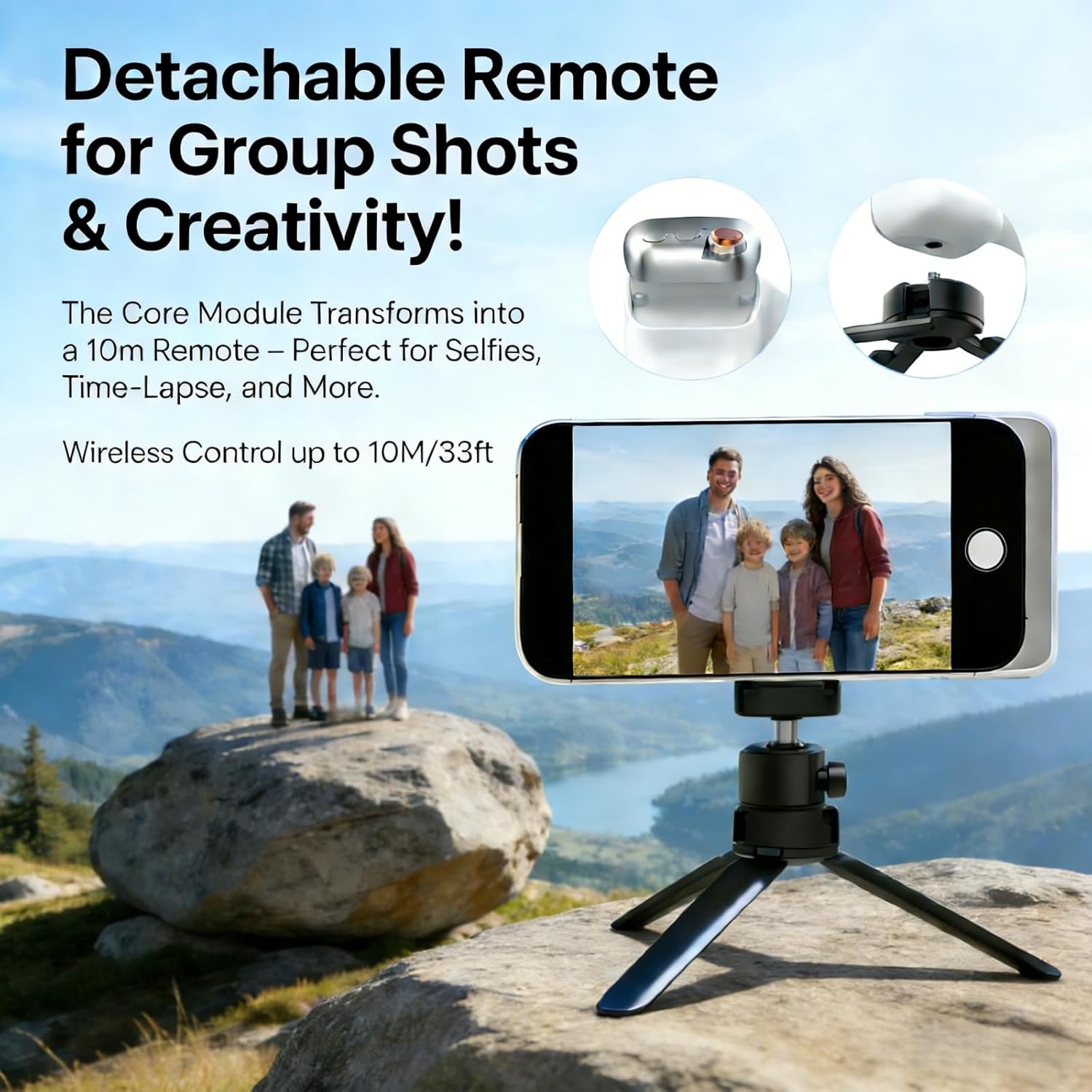 🌟 🌟Magnetic Phone Camera Grip, Ergonomic Phone Grip with Detachable Remote Shutter and Fill Light