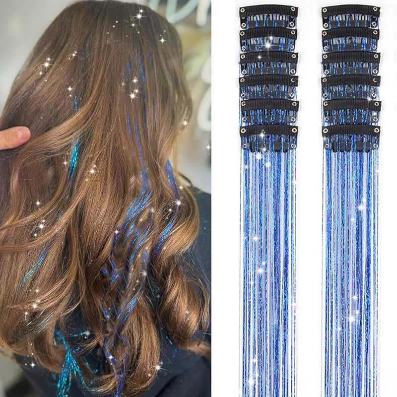 🌟 🌟Hair Tinsel Pack of 12 Pcs Colorful Glitter Hair Accessories 20 Inch Clip in Hair Tinsel Extensions Fairy Hair Accessories Party Kit for Women Girls Kids (12Pcs,Colorful#)