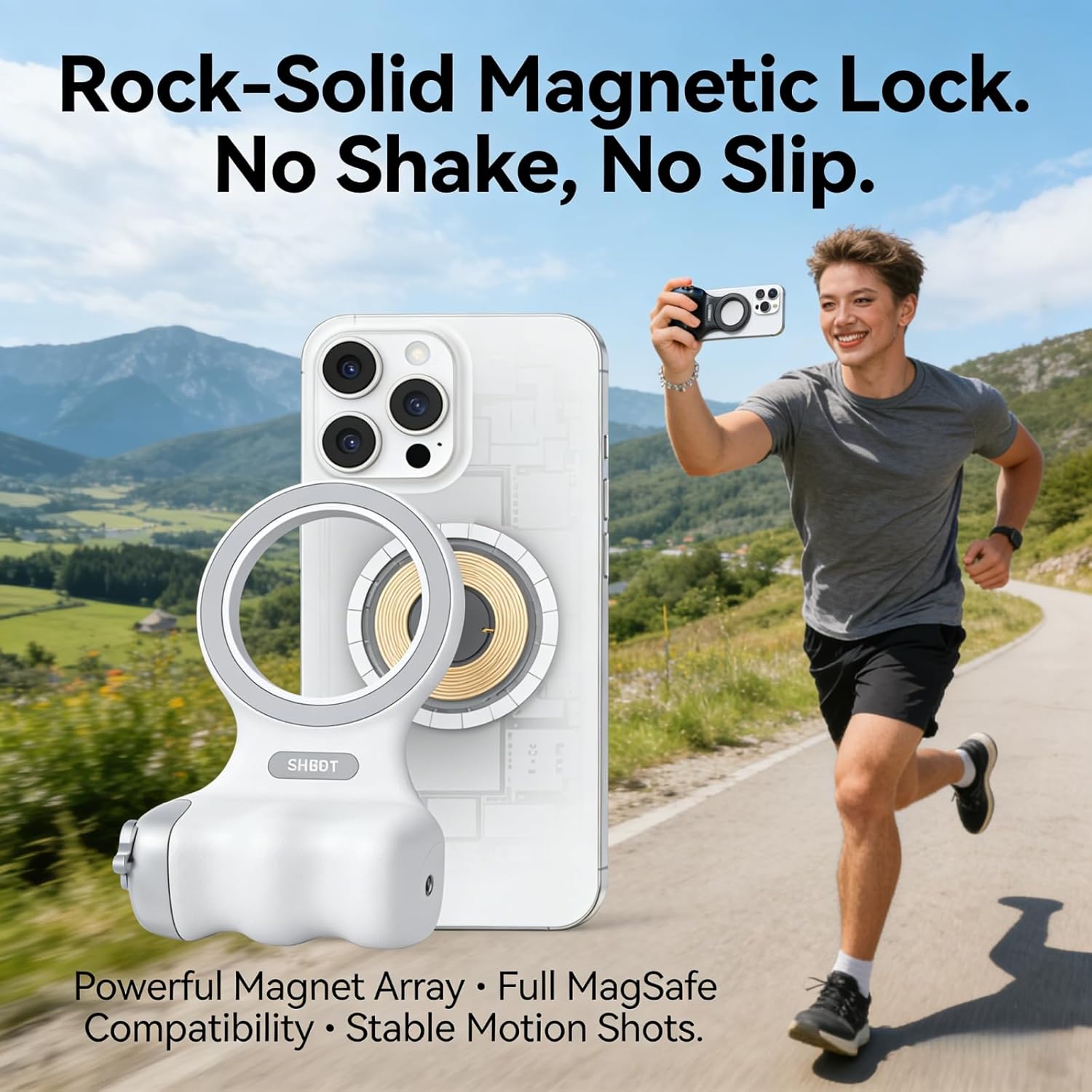 🌟 🌟Magnetic Phone Camera Grip, Ergonomic Phone Grip with Detachable Remote Shutter and Fill Light