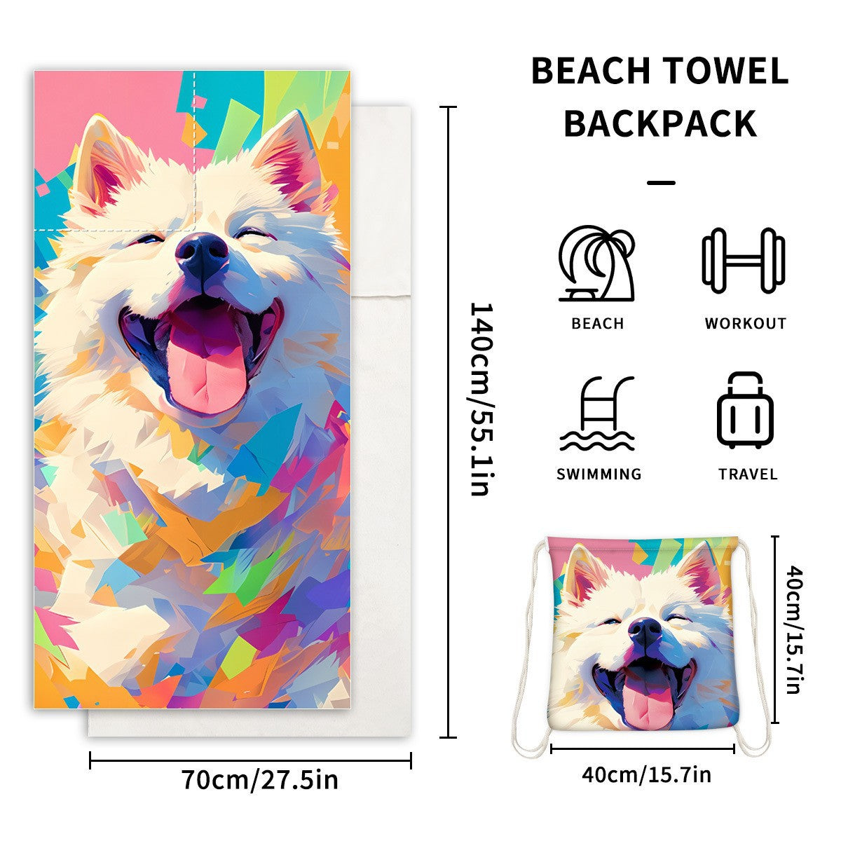 2-in-1 Foldable Beach Towel Printed Bath Towel Integrated Beach Towel Integrated Bag Storage