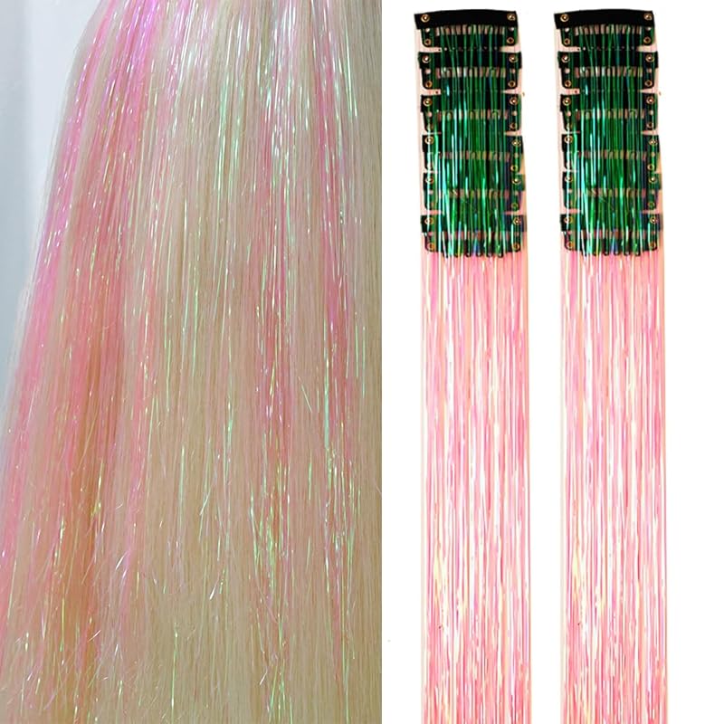 🌟 🌟Hair Tinsel Pack of 12 Pcs Colorful Glitter Hair Accessories 20 Inch Clip in Hair Tinsel Extensions Fairy Hair Accessories Party Kit for Women Girls Kids (12Pcs,Colorful#)