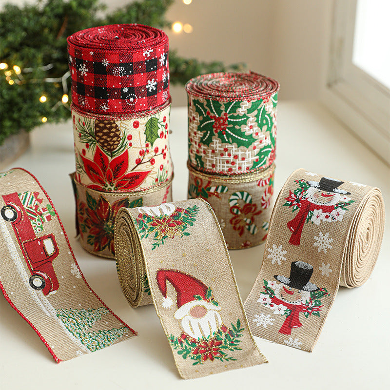 Linen Christmas Ribbon Christmas Tree Vine Wreath Decoration Ribbon Woven Ribbon Party Supplies Atmosphere Arrangement Color Ribbon