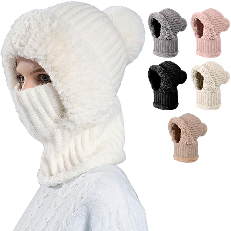🌟🌟Three-in-One Cold-Proof Knitted Hat，New Women's Autumn and Winter Windproof Scarf Balaclava Hat（Khaki）