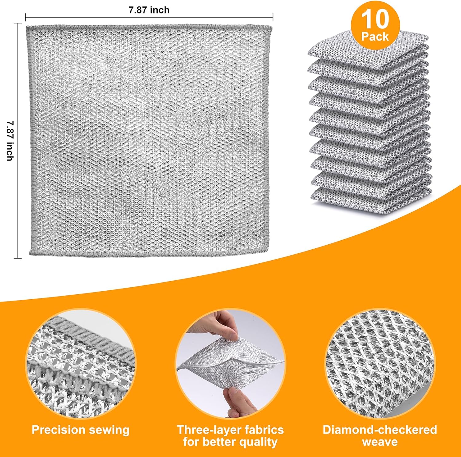 Non Scratch Wire Dishcloth, Multipurpose Wire Dishwashing Rag for Wet and Dry, Multifunctional Dish Rags for Washing Dishes, Reusable Steel Wool Scrubber for Kitchen Cleaning