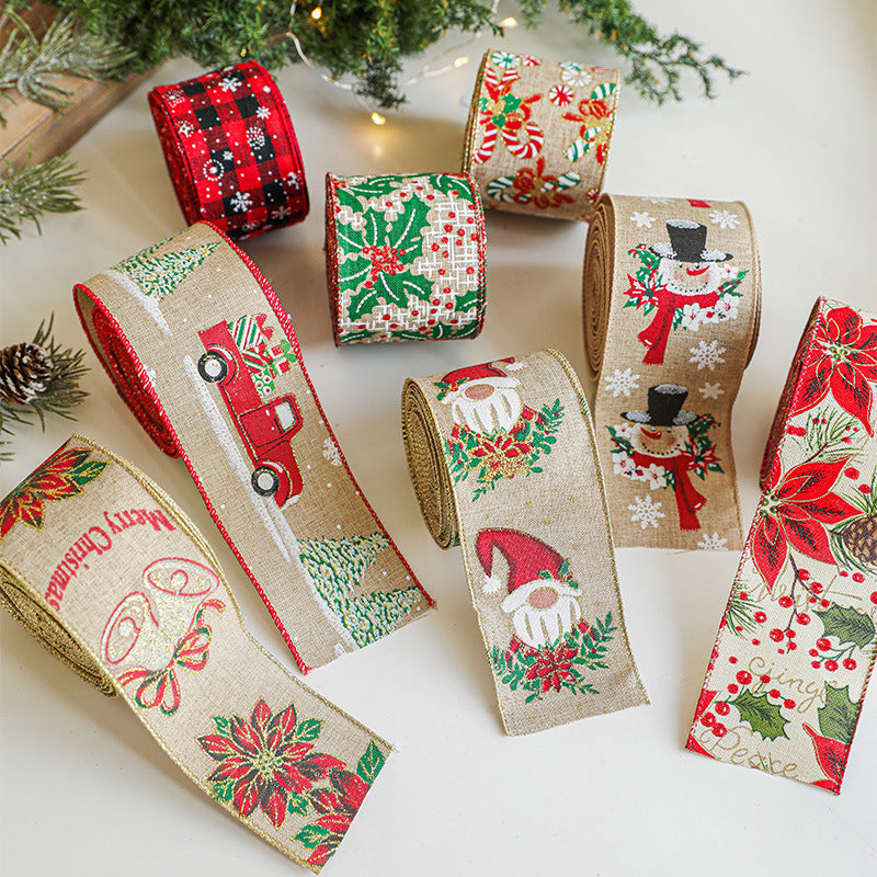 Linen Christmas Ribbon Christmas Tree Vine Wreath Decoration Ribbon Woven Ribbon Party Supplies Atmosphere Arrangement Color Ribbon