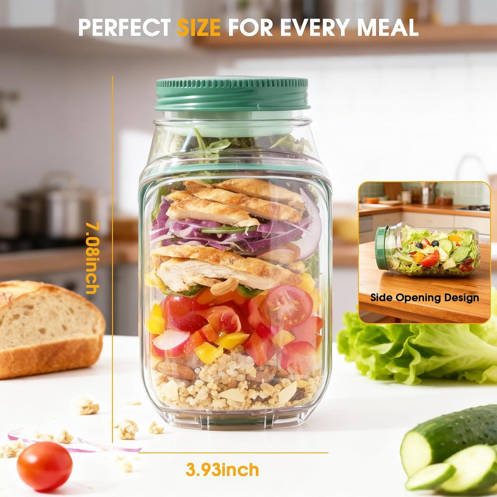 🌟 🌟The Original Salad Pod - Salad Pod Mason Jar Side Open with Leakproof Dressing Compartment,Microwave-safe, dishwasher-safe, and freezer-safe,Suitable for Home, Outdoor, Travel and Party