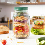 🌟 🌟The Original Salad Pod - Salad Pod Mason Jar Side Open with Leakproof Dressing Compartment,Microwave-safe, dishwasher-safe, and freezer-safe,Suitable for Home, Outdoor, Travel and Party