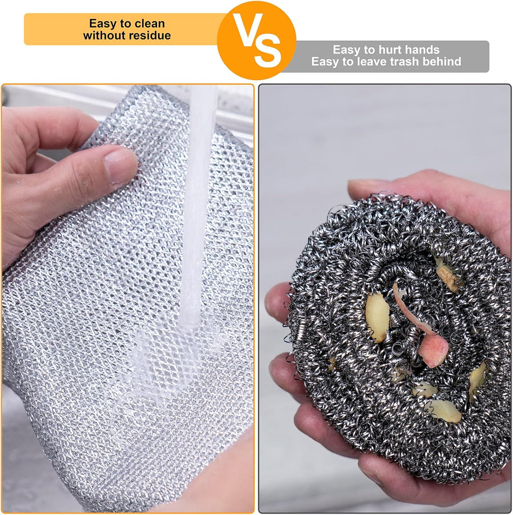 Non Scratch Wire Dishcloth, Multipurpose Wire Dishwashing Rag for Wet and Dry, Multifunctional Dish Rags for Washing Dishes, Reusable Steel Wool Scrubber for Kitchen Cleaning