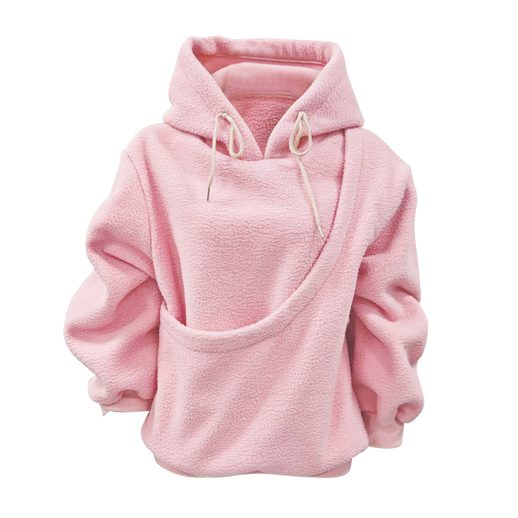 2025 new  Autumn Winter Solid Color Hooded Plush Pet Pocket Loose Pullover Sweatshirt for Women