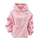 2025 new  Autumn Winter Solid Color Hooded Plush Pet Pocket Loose Pullover Sweatshirt for Women