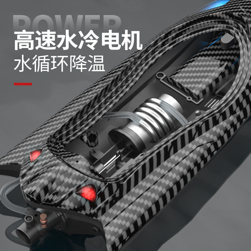 FY011Carbon Fiber Pattern Speedboat2.4G Full Scale Remote Control with Lights, Flip and Reset Electric High-Speed Water-Cooled Turbine Jet Boat