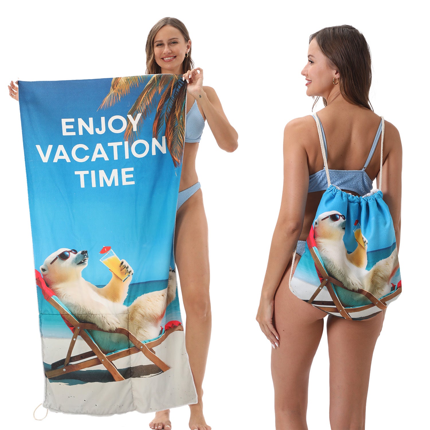 2-in-1 Foldable Beach Towel Printed Bath Towel Integrated Beach Towel Integrated Bag Storage