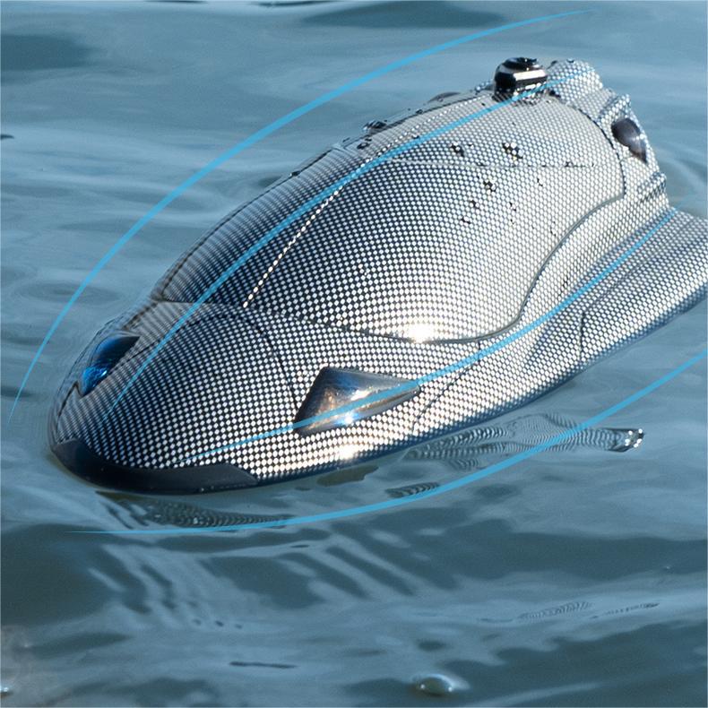 FY011Carbon Fiber Pattern Speedboat2.4G Full Scale Remote Control with Lights, Flip and Reset Electric High-Speed Water-Cooled Turbine Jet Boat