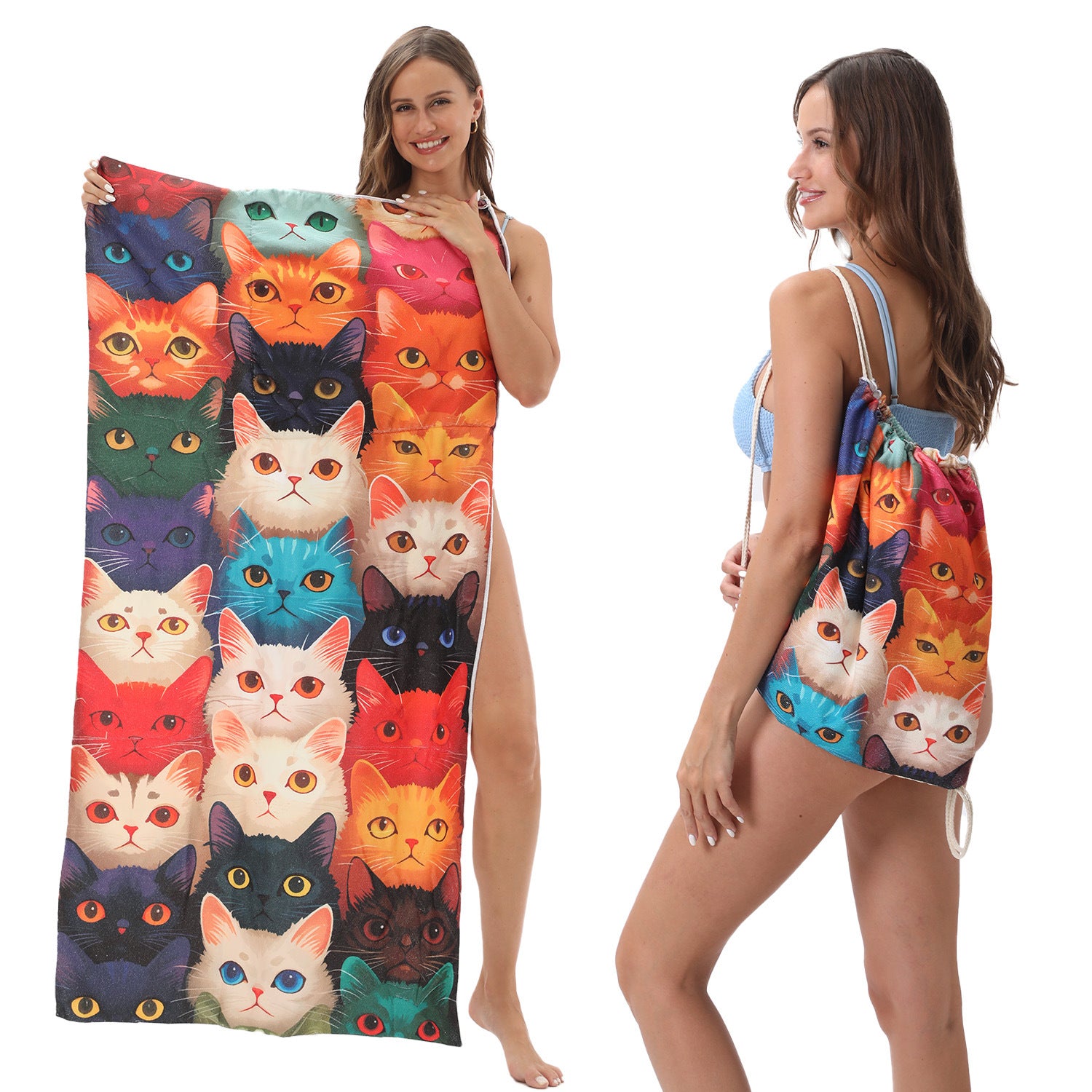 2-in-1 Foldable Beach Towel Printed Bath Towel Integrated Beach Towel Integrated Bag Storage