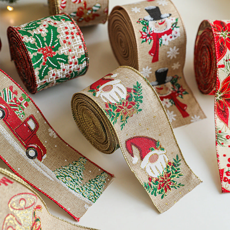 Linen Christmas Ribbon Christmas Tree Vine Wreath Decoration Ribbon Woven Ribbon Party Supplies Atmosphere Arrangement Color Ribbon