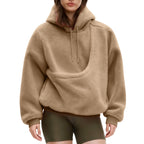 2025 new  Autumn Winter Solid Color Hooded Plush Pet Pocket Loose Pullover Sweatshirt for Women