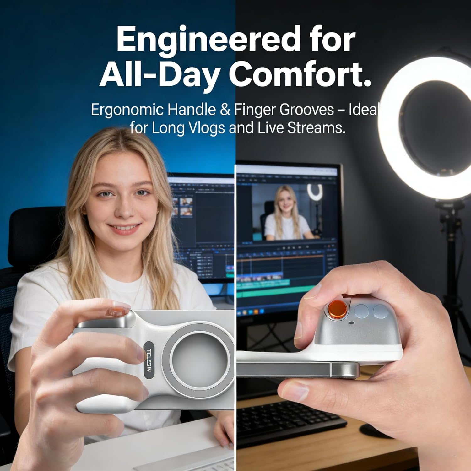 🌟 🌟Magnetic Phone Camera Grip, Ergonomic Phone Grip with Detachable Remote Shutter and Fill Light