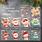 🎅🎄❄️100 Five Personalized Christmas Sets OPP Self-adhesive Bags Candy Chocolate Snack Bags Baking Cookies Snacks Packaging Bags🎁🌈