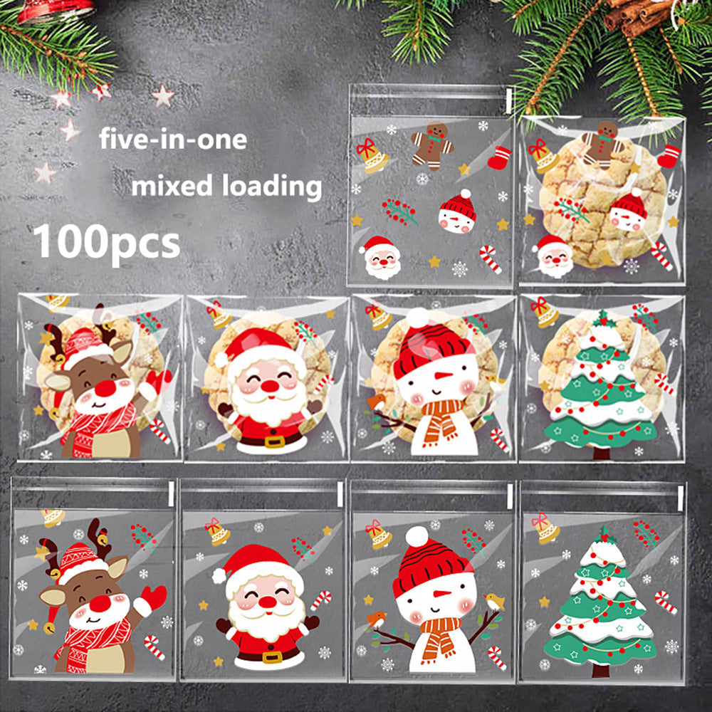 🎅🎄❄️100 Five Personalized Christmas Sets OPP Self-adhesive Bags Candy Chocolate Snack Bags Baking Cookies Snacks Packaging Bags🎁🌈