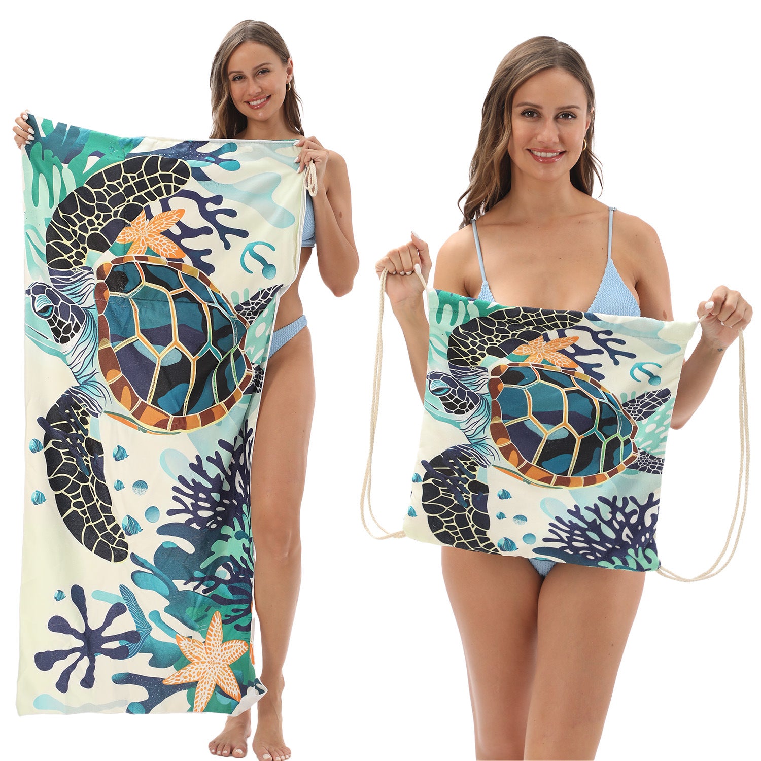 2-in-1 Foldable Beach Towel Printed Bath Towel Integrated Beach Towel Integrated Bag Storage