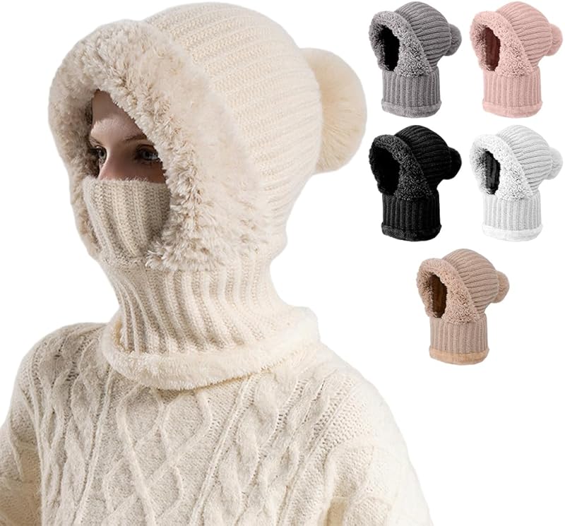 🌟🌟Three-in-One Cold-Proof Knitted Hat，New Women's Autumn and Winter Windproof Scarf Balaclava Hat（Khaki）