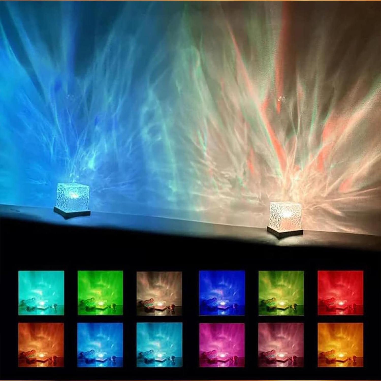 🌟🌟Ocean Wave Projector Light, 16-Color Luminorthe Cube Lamp & App Remote, 3D Holographic Water Ripple Romantic Ambient Lighting for Child's Room, Meditation Relaxation, Night Light