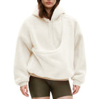 2025 new  Autumn Winter Solid Color Hooded Plush Pet Pocket Loose Pullover Sweatshirt for Women