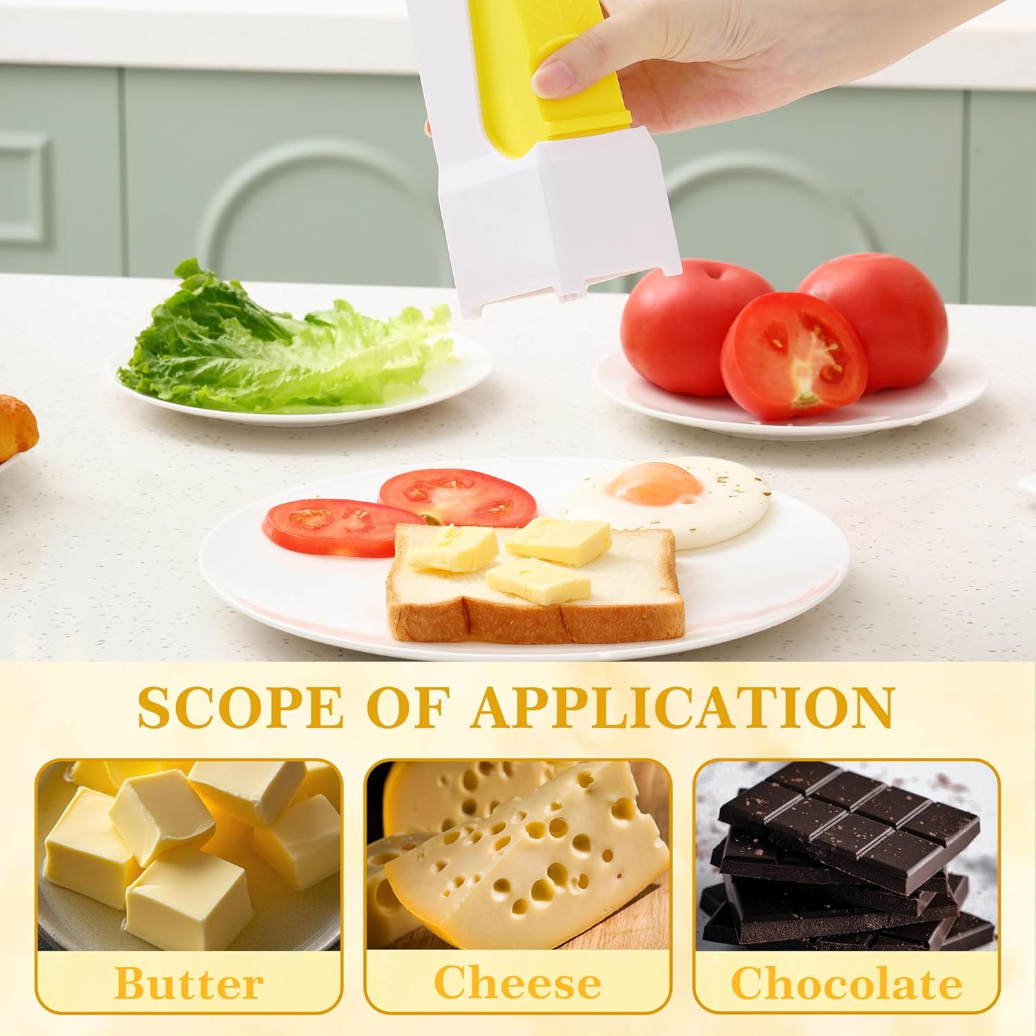 🌟 🌟FreshCut Pro Butter Slicer with Sealed Storage Lid, Cheese Splitter with Stainless Steel Blade, Airtight Container for Refrigerator, Non-Stick Cheese/Chocolate Grater + Stand (Dishwasher Safe)