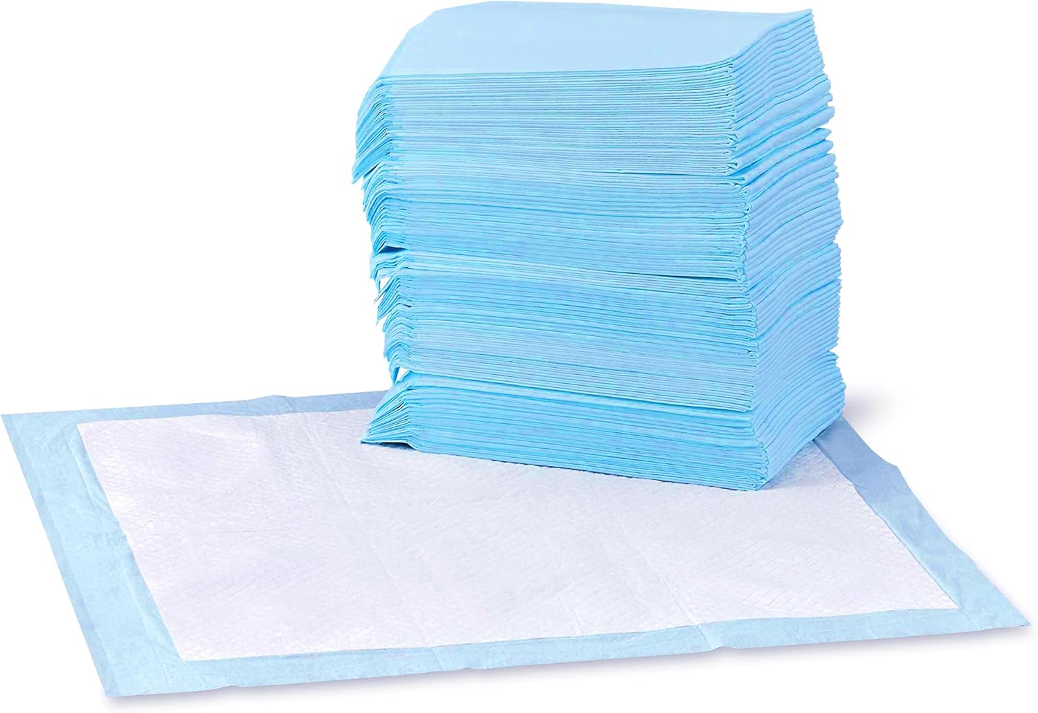 Basics Dog and Puppy Pee Pads, 5-Layer Leak-Proof Super Absorbent, Quick-Dry Surface, Potty Training, Regular (22x22"), 150 Count, Blue & White
