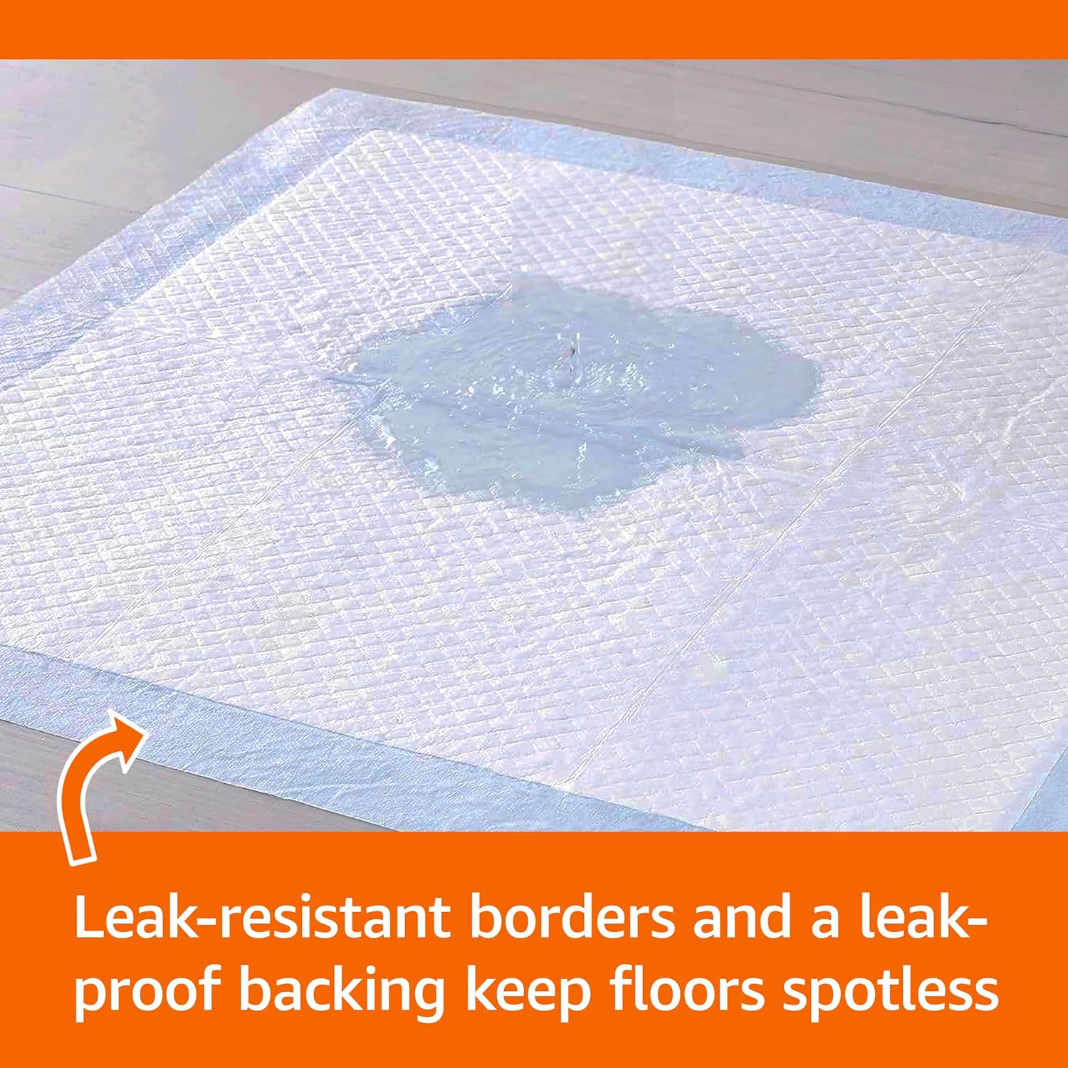 Basics Dog and Puppy Pee Pads, 5-Layer Leak-Proof Super Absorbent, Quick-Dry Surface, Potty Training, Regular (22x22"), 150 Count, Blue & White