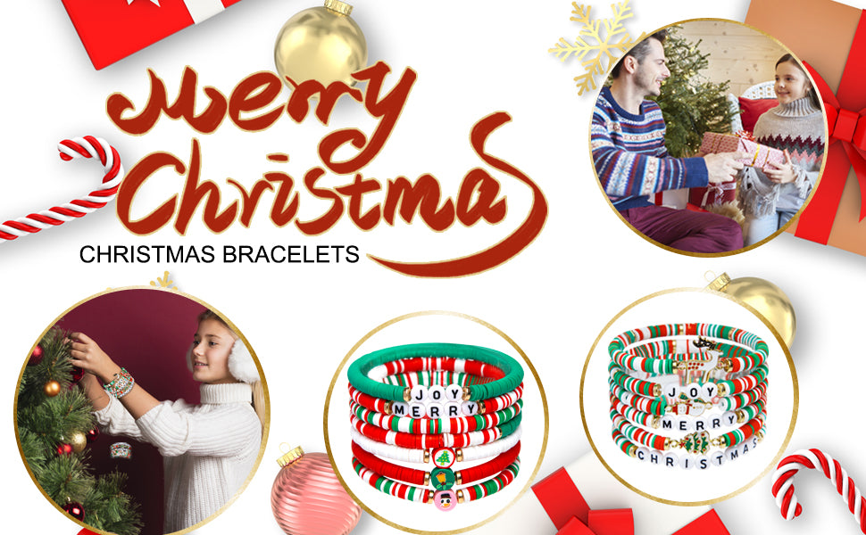 6 Pack Christmas Bracelets: Joy & Merry Candy-Style Stacks for Women & Teens - Perfect Christmas Gifts - Age 3 to Adult