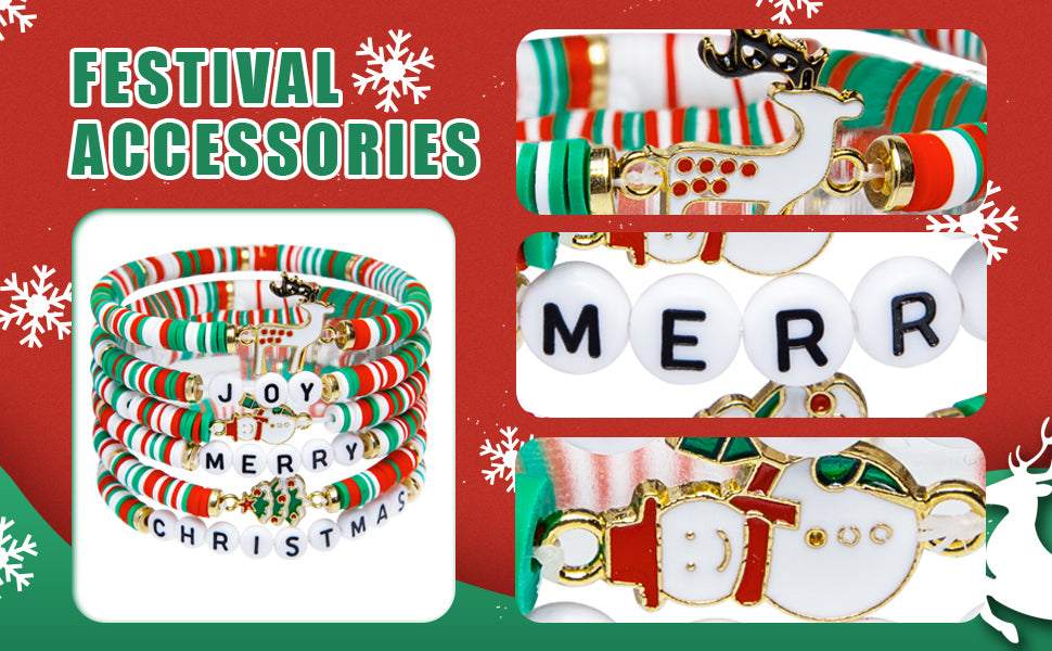 6 Pack Christmas Bracelets: Joy & Merry Candy-Style Stacks for Women & Teens - Perfect Christmas Gifts - Age 3 to Adult