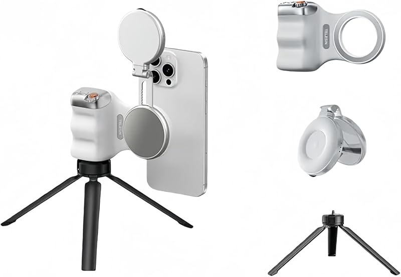 🌟 🌟Magnetic Phone Camera Grip, Ergonomic Phone Grip with Detachable Remote Shutter and Fill Light