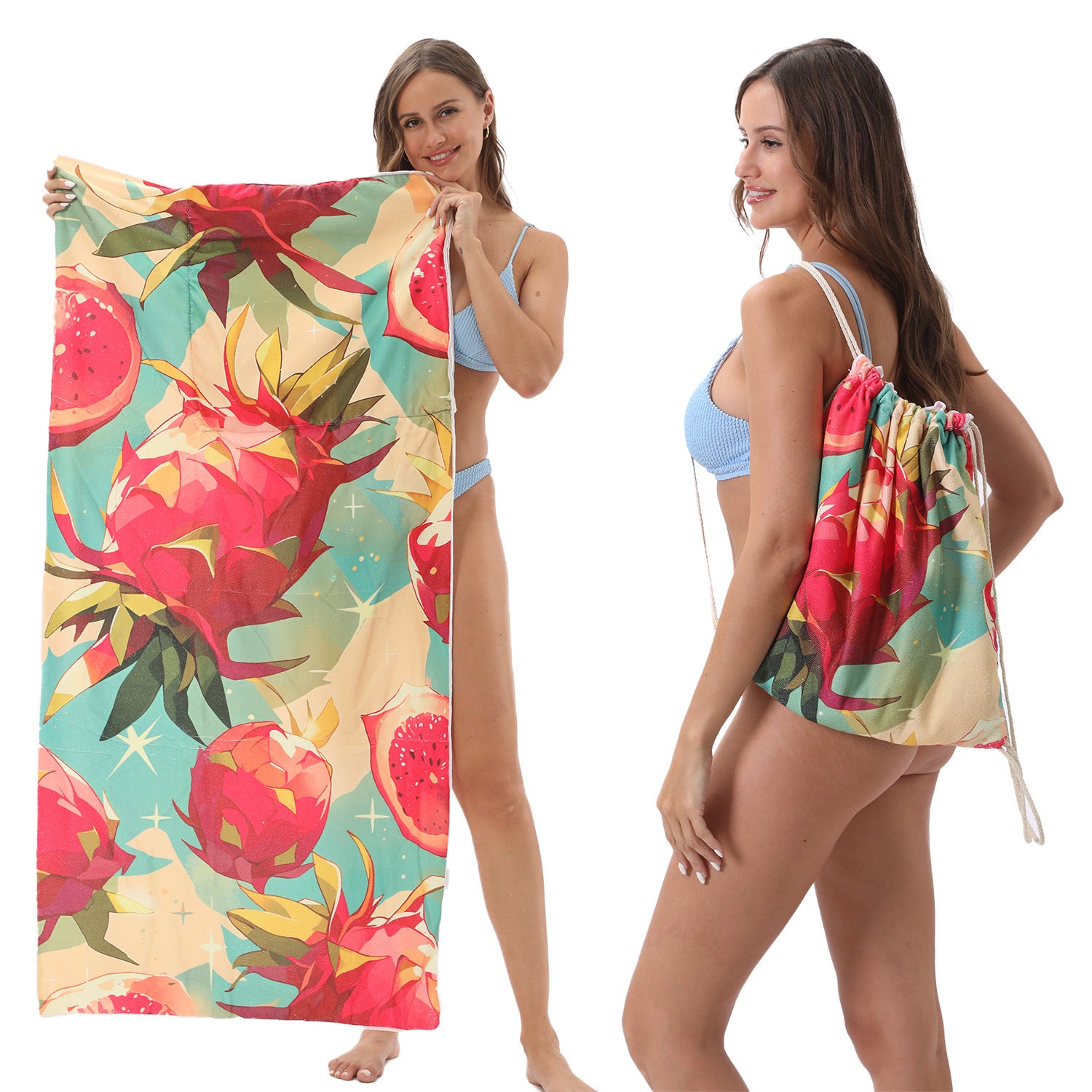 2-in-1 Foldable Beach Towel Printed Bath Towel Integrated Beach Towel Integrated Bag Storage