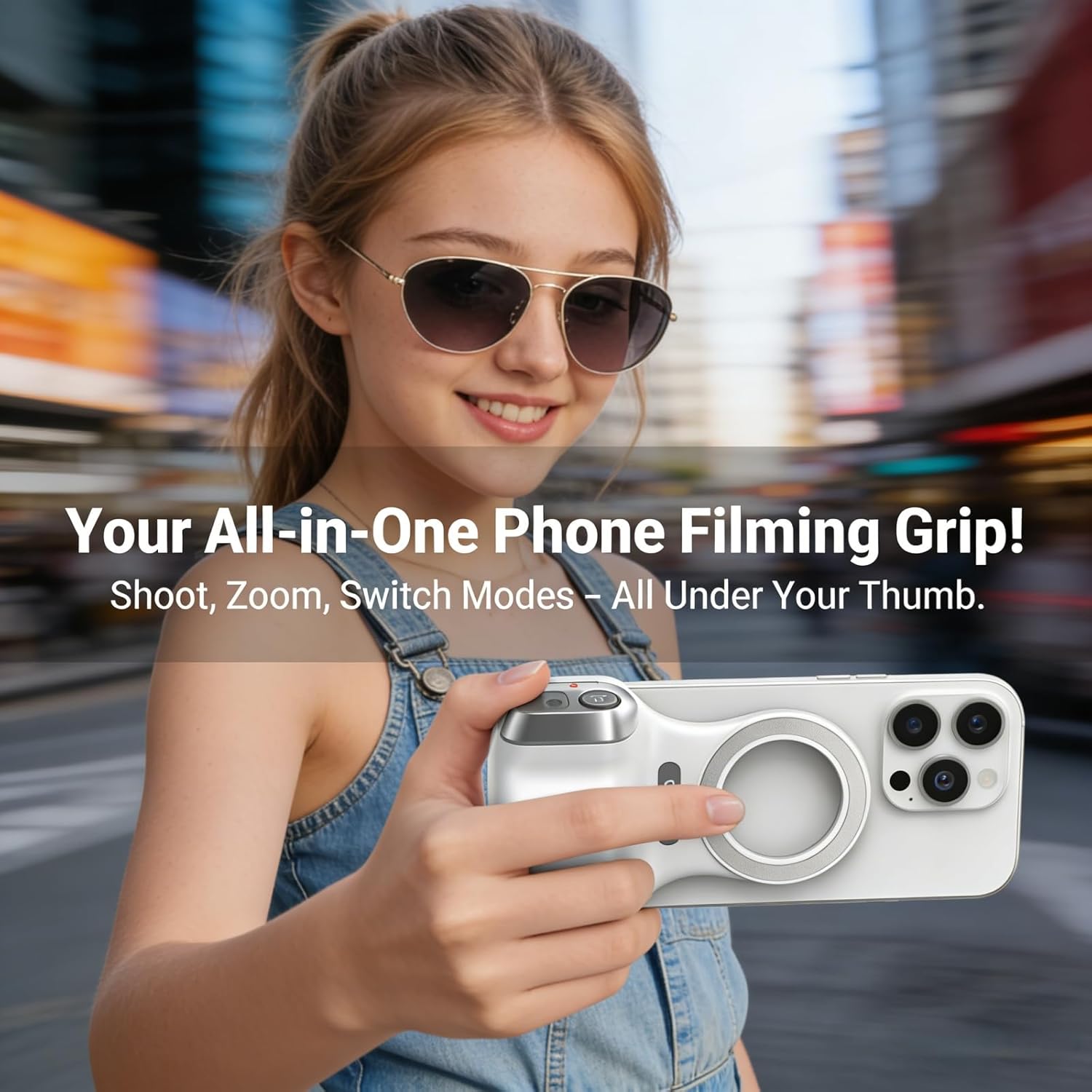 🌟 🌟Magnetic Phone Camera Grip, Ergonomic Phone Grip with Detachable Remote Shutter and Fill Light