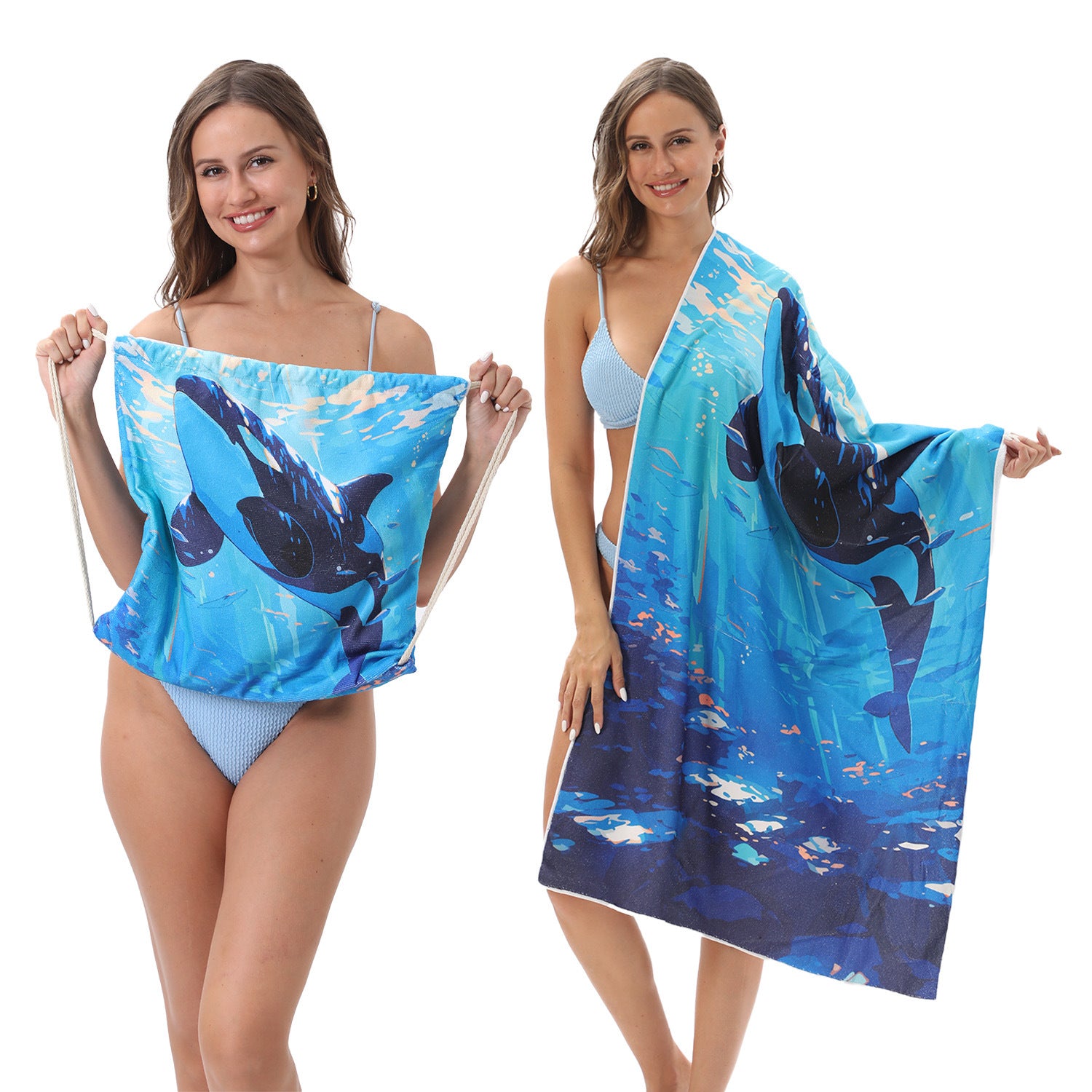 2-in-1 Foldable Beach Towel Printed Bath Towel Integrated Beach Towel Integrated Bag Storage