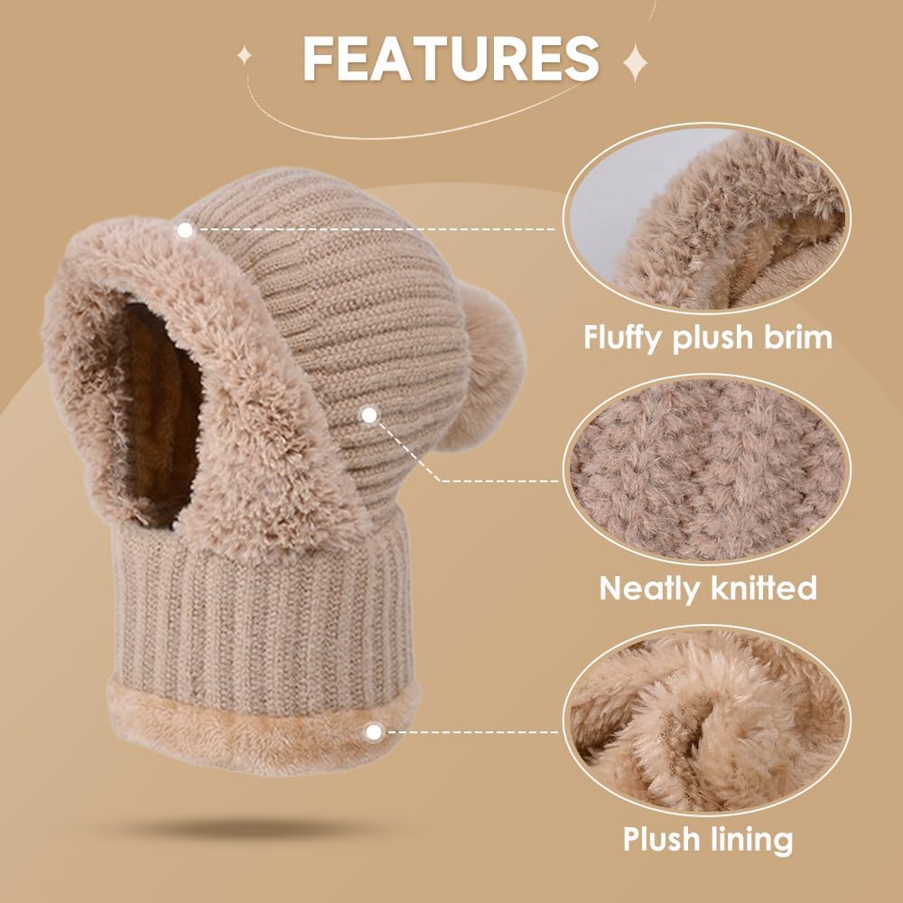🌟🌟Three-in-One Cold-Proof Knitted Hat，New Women's Autumn and Winter Windproof Scarf Balaclava Hat（Khaki）