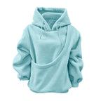 2025 new  Autumn Winter Solid Color Hooded Plush Pet Pocket Loose Pullover Sweatshirt for Women