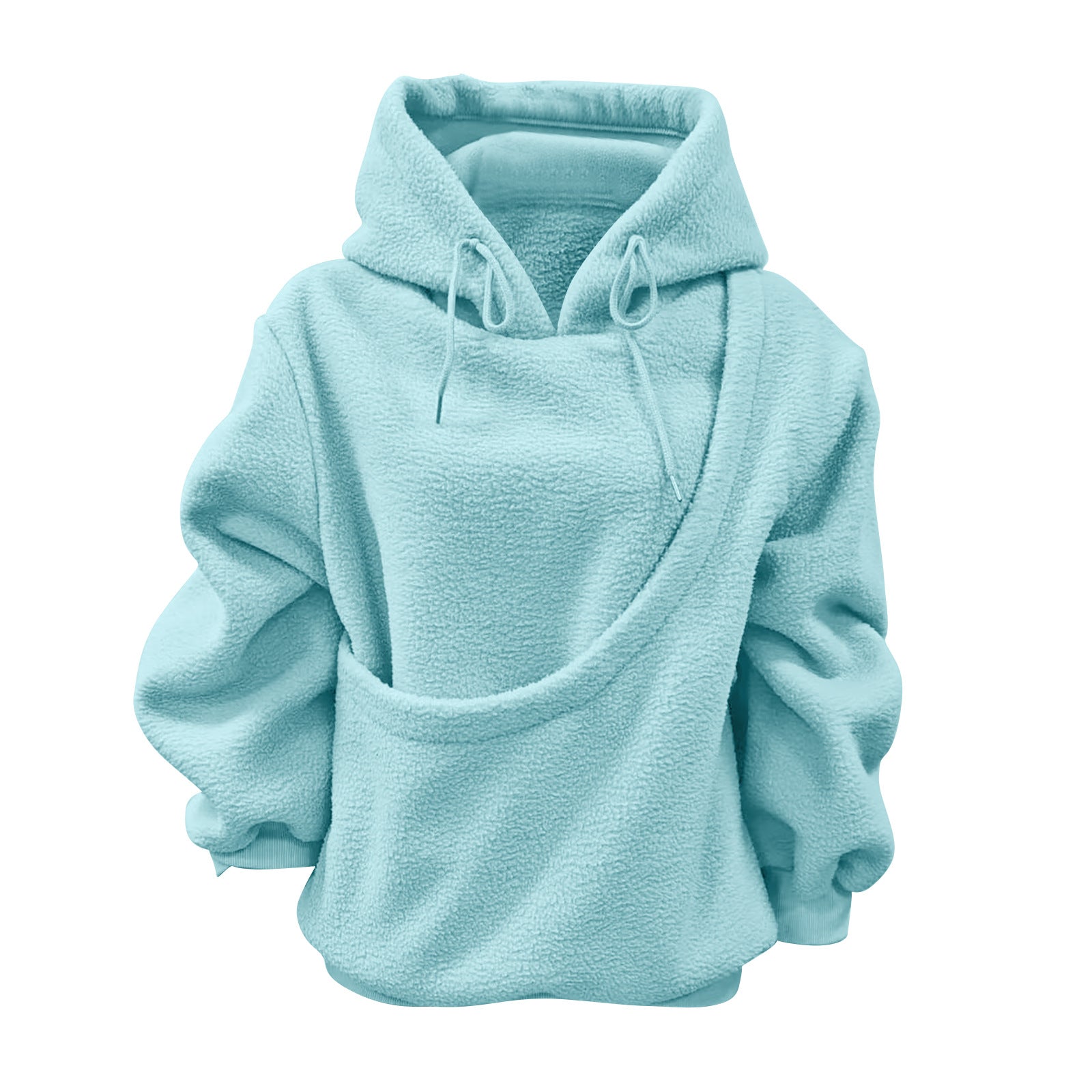 2025 new  Autumn Winter Solid Color Hooded Plush Pet Pocket Loose Pullover Sweatshirt for Women