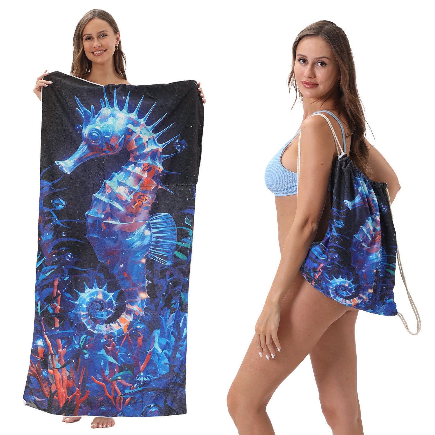 2-in-1 Foldable Beach Towel Printed Bath Towel Integrated Beach Towel Integrated Bag Storage