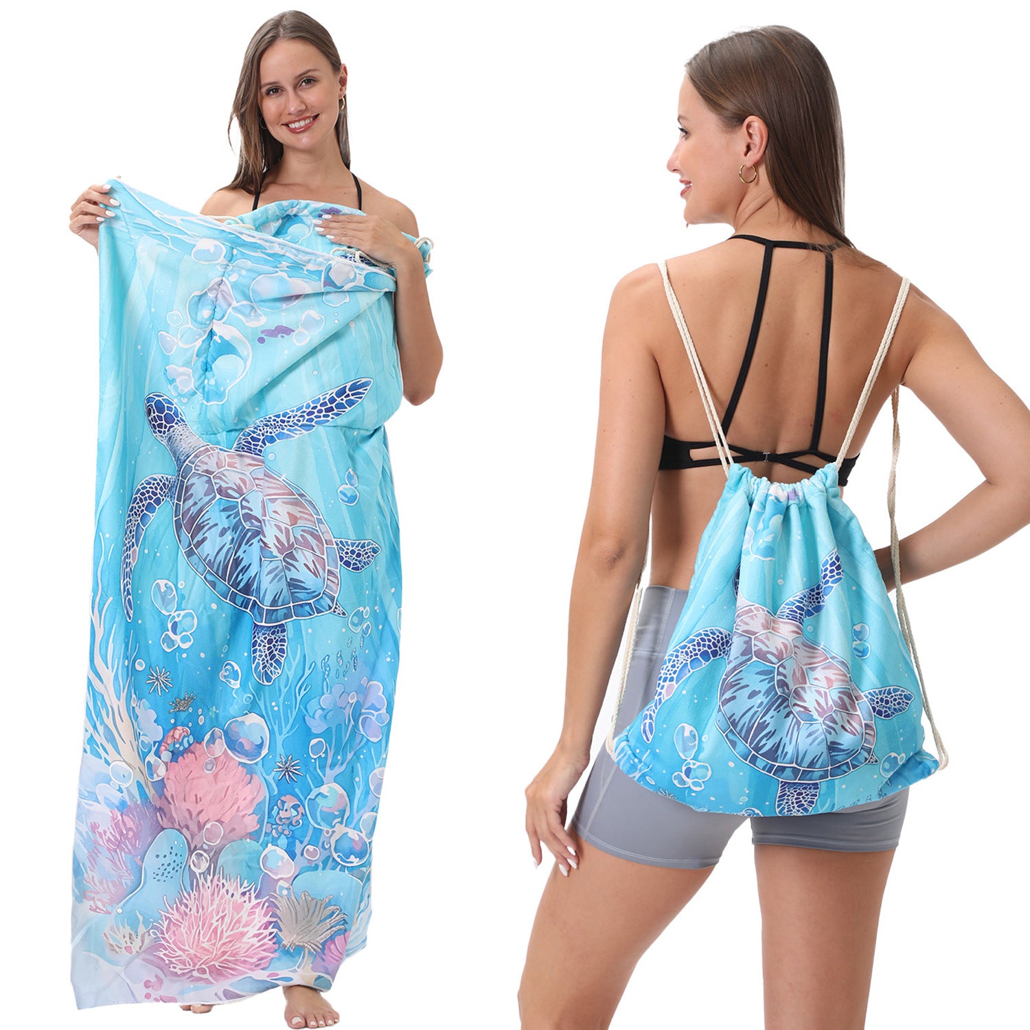 2-in-1 Foldable Beach Towel Printed Bath Towel Integrated Beach Towel Integrated Bag Storage
