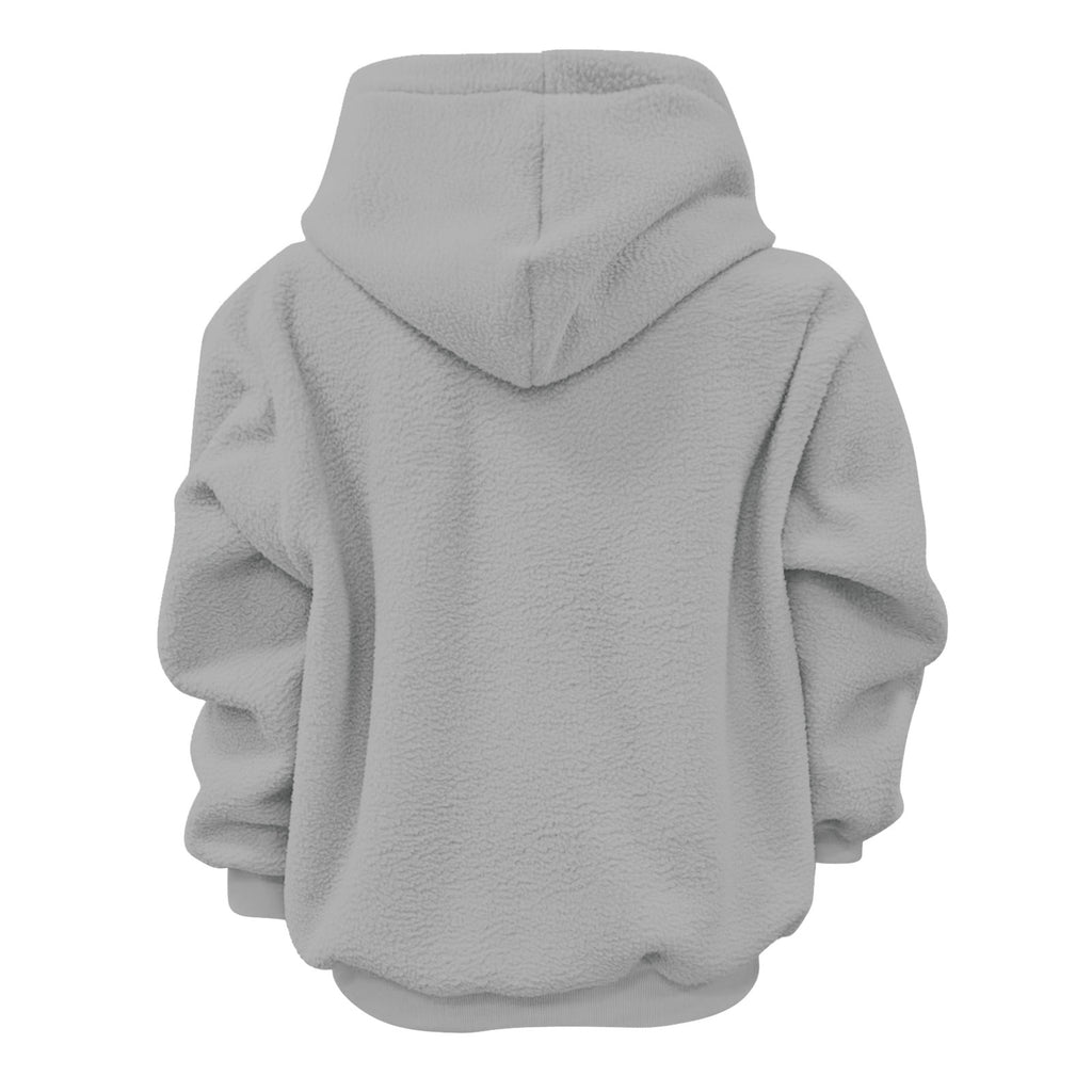 2025 new  Autumn Winter Solid Color Hooded Plush Pet Pocket Loose Pullover Sweatshirt for Women