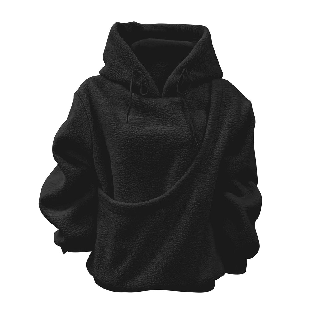 2025 new  Autumn Winter Solid Color Hooded Plush Pet Pocket Loose Pullover Sweatshirt for Women