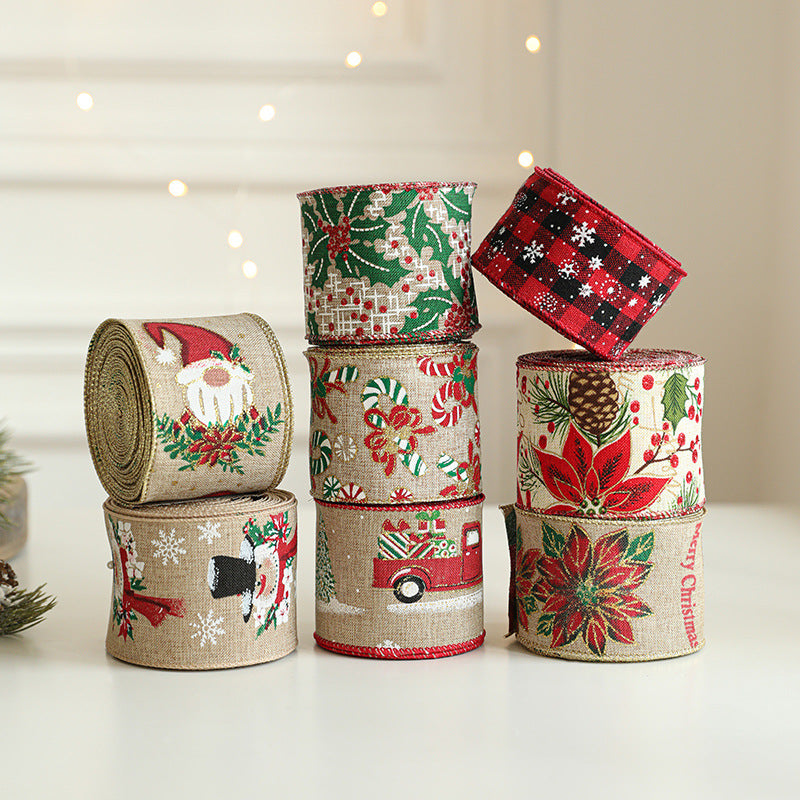 Linen Christmas Ribbon Christmas Tree Vine Wreath Decoration Ribbon Woven Ribbon Party Supplies Atmosphere Arrangement Color Ribbon