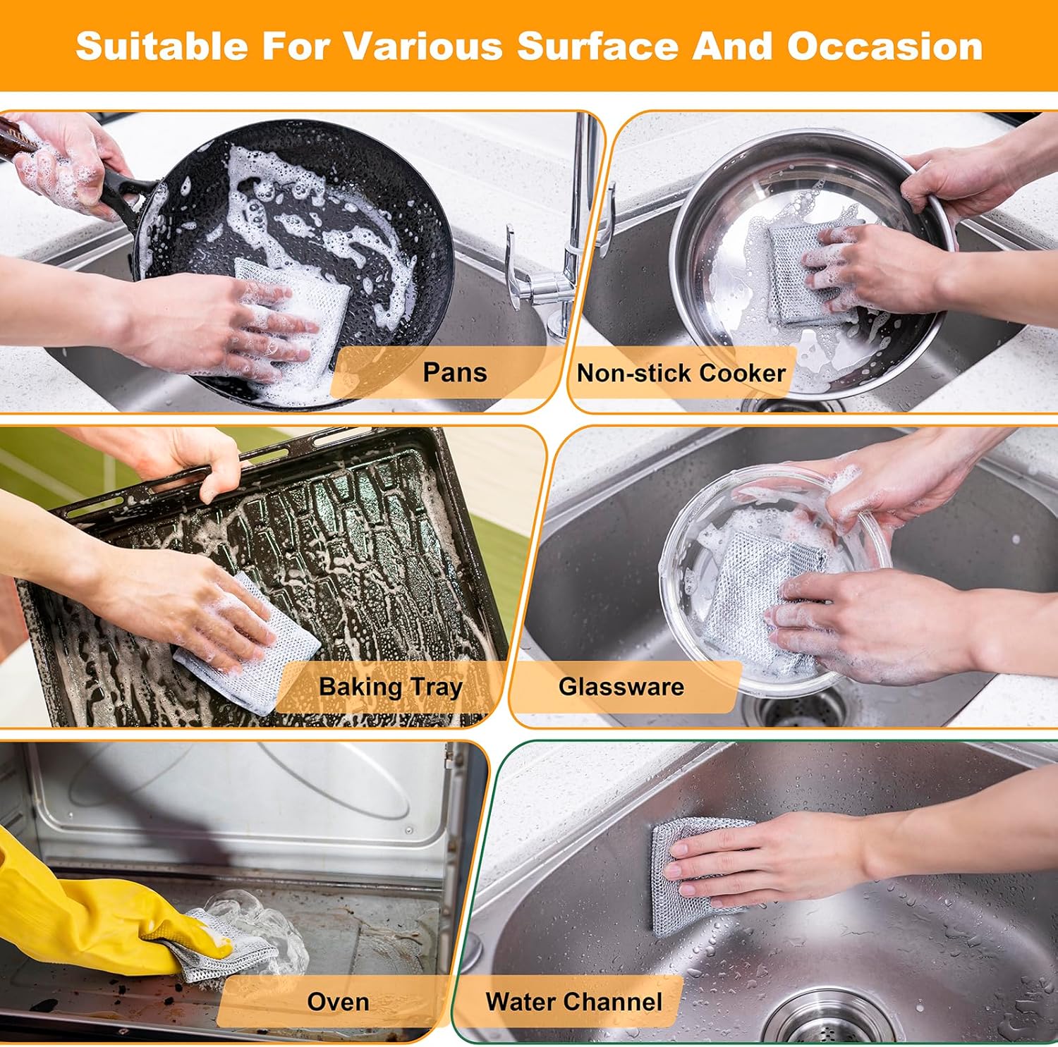Non Scratch Wire Dishcloth, Multipurpose Wire Dishwashing Rag for Wet and Dry, Multifunctional Dish Rags for Washing Dishes, Reusable Steel Wool Scrubber for Kitchen Cleaning