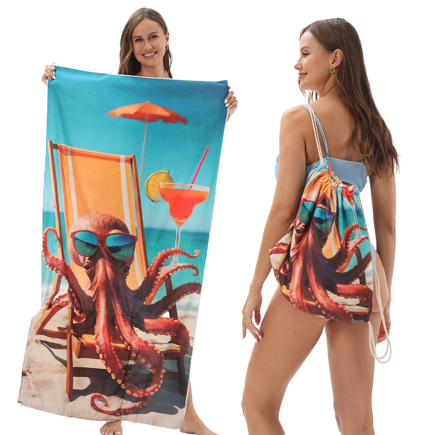 2-in-1 Foldable Beach Towel Printed Bath Towel Integrated Beach Towel Integrated Bag Storage