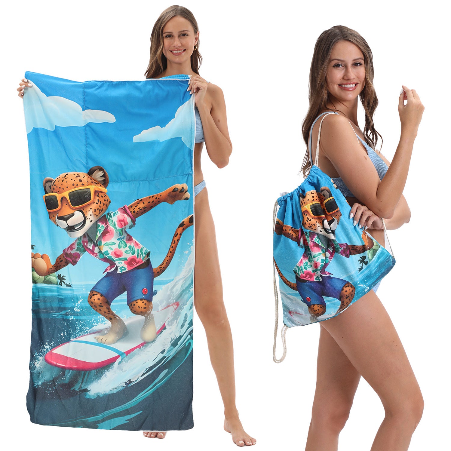 2-in-1 Foldable Beach Towel Printed Bath Towel Integrated Beach Towel Integrated Bag Storage