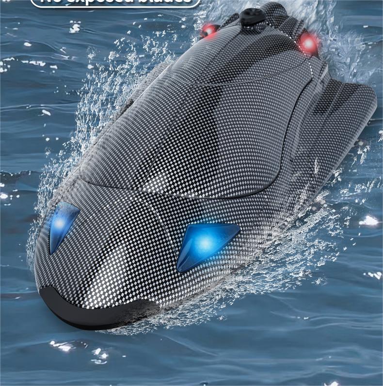 FY011Carbon Fiber Pattern Speedboat2.4G Full Scale Remote Control with Lights, Flip and Reset Electric High-Speed Water-Cooled Turbine Jet Boat